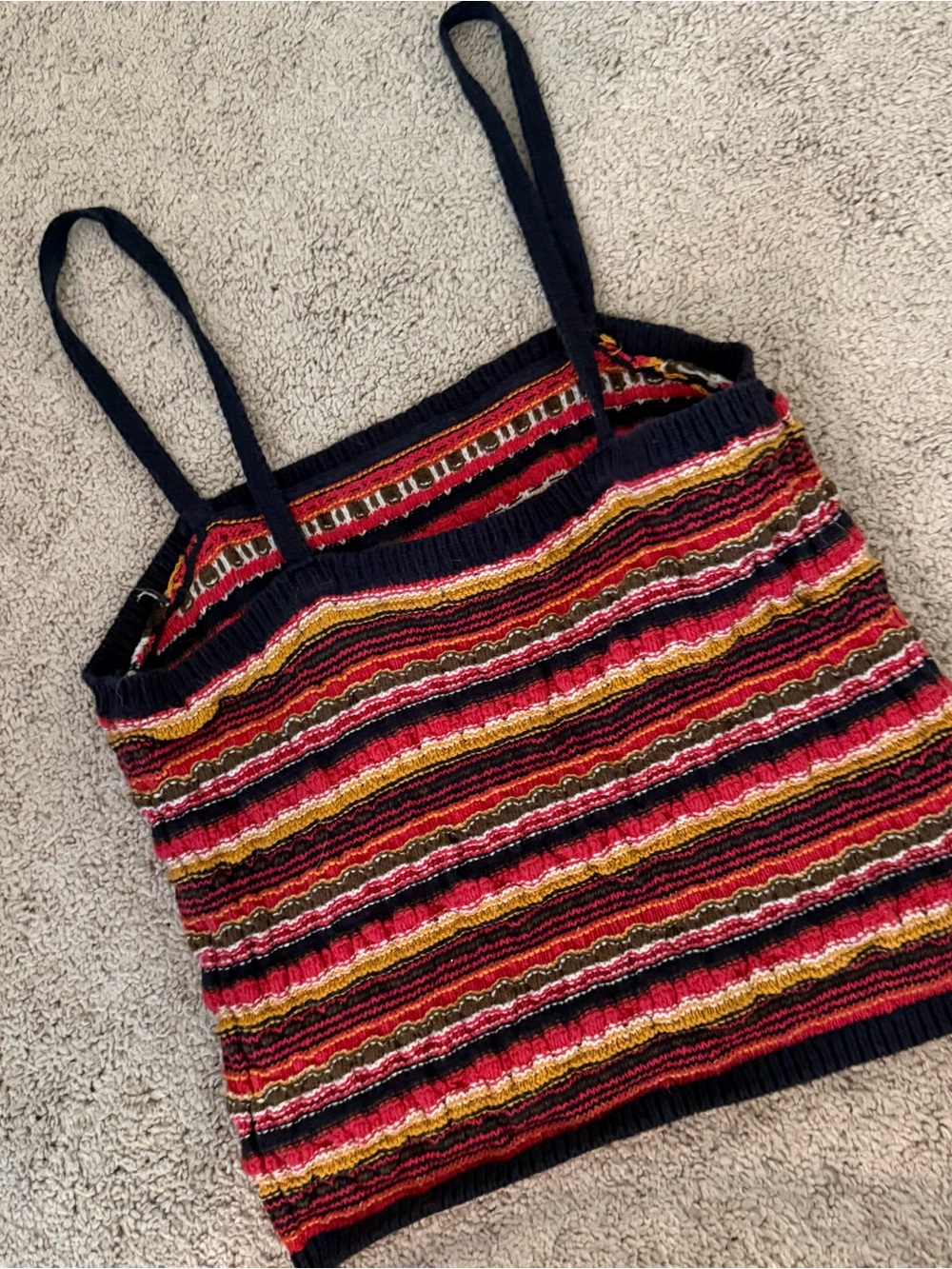 Fairycore Rainbow Striped Crop Crochet Knit Tank Top Tube Straps L - Picture 7 of 7
